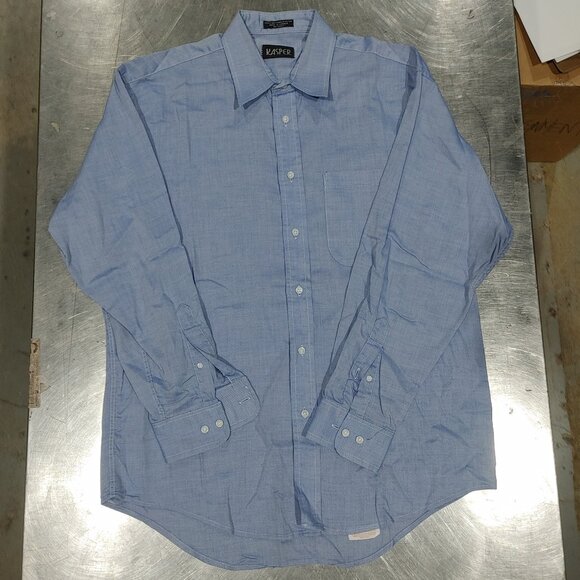 Excellent Condition Kasper Blue Pattern Cotton Men's Dress Shirt Size 16 32/33 - Picture 1 of 4